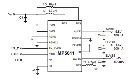 Application Circuit Diagram - Monolithic Power Systems (MPS) MP5611 Triple-Output Converters